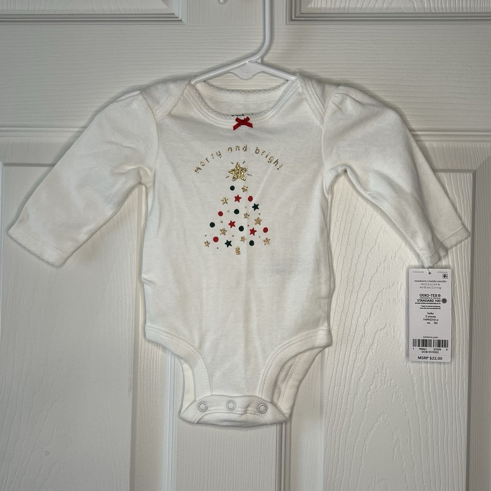 Carter's Bodysuit Baby NB White NEW Christmas Tree Merry and Bright 1N992310